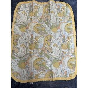 Vintage Sears Yellow Infant Baby Quilted Blanket Crib Comforter Animals 123 ABC